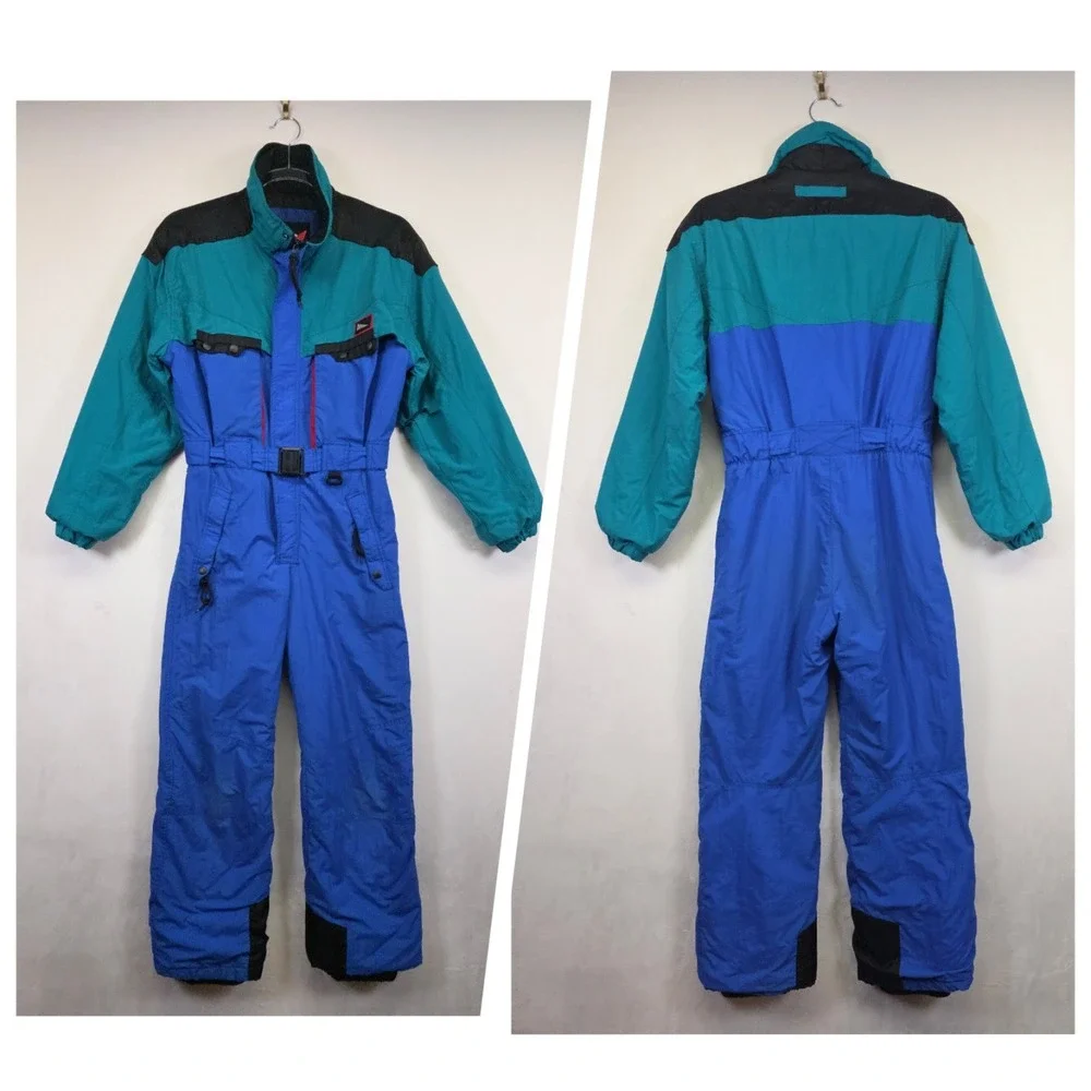 Vintage Inside Edge Ski Suit Youth L‎ Blue Retro Colorblock One Piece Snowboard